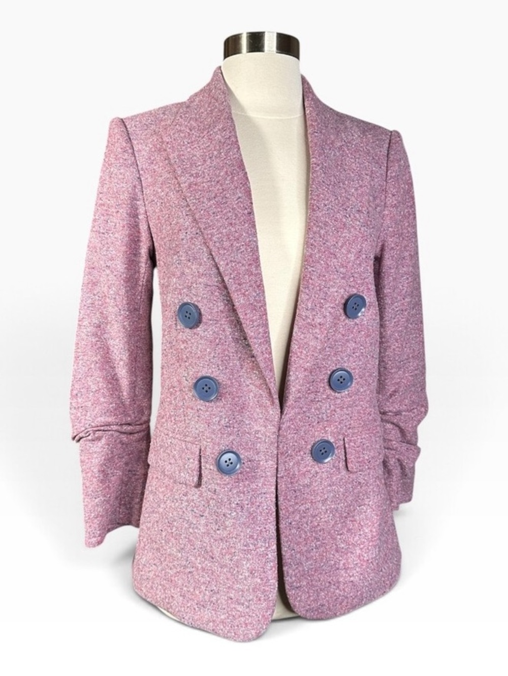 VERONICA BEARD Beacon Dickey Blazer Jacket Custom Buttons Pink Purple wool tweed